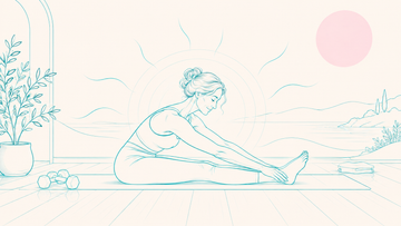 Confident spine-stretch-forward with dumbbells and steady inner heat, LOVJOY menopause cover