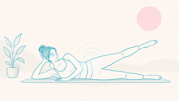 Pilates side-kick series drawn as one continuous teal line with breath circles, LOVJOY blog cover