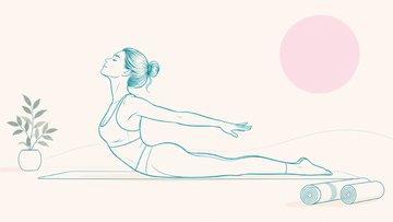 Pilates swan-dive extension with two rolled mats, one continuous teal line, LOVJOY blog cover